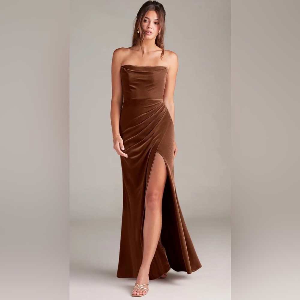 Azazie Chocolate Strapless Gown
